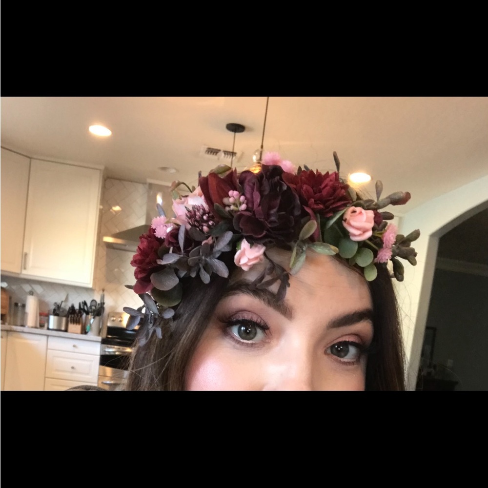 Floral Pink and Burgundy Ribbon Headband - Women Accessories